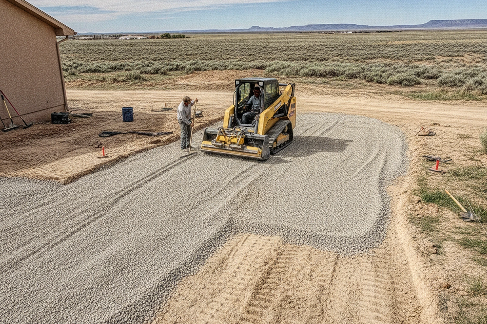 Driveway base preparation drainage grading Rock Springs Wyoming Sweetwater County alkaline soil snowmelt planning Brett