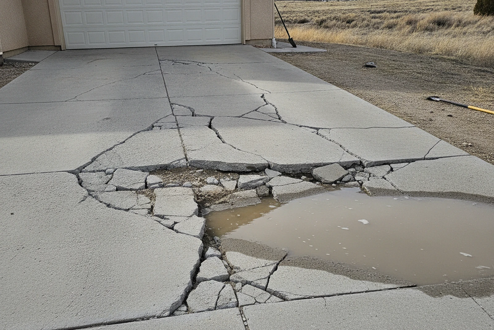 Freeze-thaw concrete driveway damage Rock Springs Wyoming Sweetwater County 6200 elevation cracking heaving snowmelt base failure